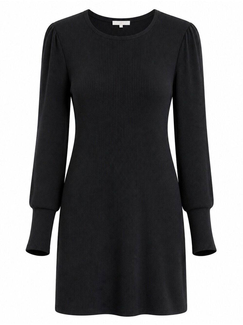 Boyish Lauper Mini Dress Black Ribbed Long-Sleeve Large Minimalist LBD Cotton